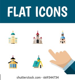 Flat Icon Building Set Of Architecture, Traditional, Catholic And Other Vector Objects. Also Includes Building, Architecture, Church Elements.