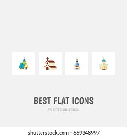 Flat Icon Building Set Of Architecture, Church, Religion And Other Vector Objects. Also Includes Faith, Religion, Architecture Elements.