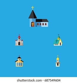 Flat Icon Building Set Of Architecture, Christian, Catholic And Other Vector Objects. Also Includes Building, Christian, Traditional Elements.