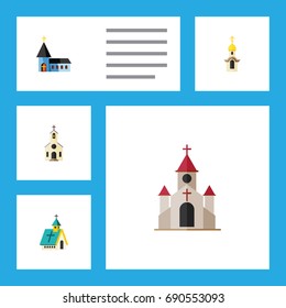 Flat Icon Building Set Of Building, Architecture, Structure And Other Vector Objects. Also Includes Christian, Church, Religious Elements.