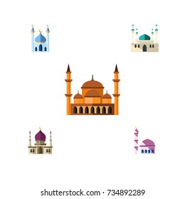 Flat Icon Building Set Of Architecture, Structure, Traditional And Other Vector Objects. Also Includes Minaret, Building, Structure Elements.