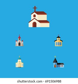 Flat Icon Building Set Of Catholic, Traditional, Religion And Other Vector Objects. Also Includes Catholic, Church, Traditional Elements.
