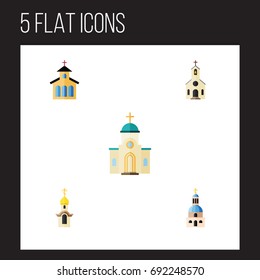 Flat Icon Building Set Of Catholic, Building, Church And Other Vector Objects. Also Includes Church, Traditional, Religious Elements.