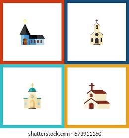 Flat Icon Building Set Of Religion, Christian, Building And Other Vector Objects. Also Includes Faith, Structure, Religion Elements.