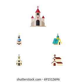 Flat Icon Building Set Of Religion, Building, Traditional And Other Vector Objects. Also Includes Church, Religion, Catholic Elements.