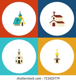 Flat Icon Building Set Of Religion, Architecture, Building And Other Vector Objects. Also Includes Building, Religion, Christian Elements.