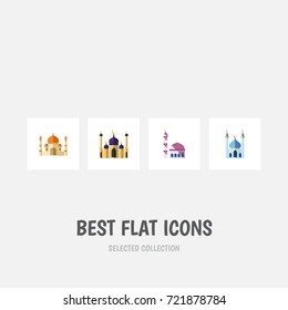 Flat Icon Building Set Of Religion, Structure, Mosque And Other Vector Objects. 