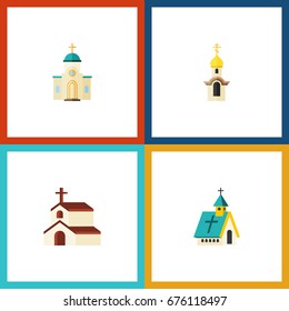 Flat Icon Building Set Of Structure, Architecture, Religious And Other Vector Objects. Also Includes Religious, Religion, Church Elements.