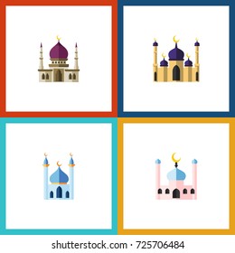 Flat Icon Building Set Of Structure, Traditional, Muslim And Other Vector Objects. Also Includes Mosque, Muslim, Minaret Elements.