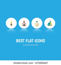 Flat Icon Building Set Of Traditional, Structure, Religious And Other Vector Objects. Also Includes Traditional, Structure, Christian Elements.