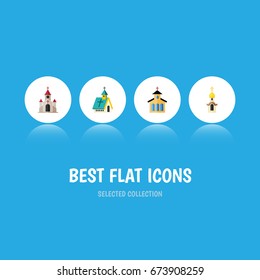 Flat Icon Building Set Of Traditional, Catholic, Architecture And Other Vector Objects. Also Includes Building, Structure, Architecture Elements.