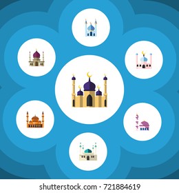 Flat Icon Building Set Of Traditional, Muslim, Architecture And Other Vector Objects. Also Includes Mosque, Traditional, Islam Elements.
