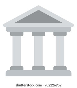 A Flat Icon Of A Building With Three Pillars, Architectural Design Of Bank