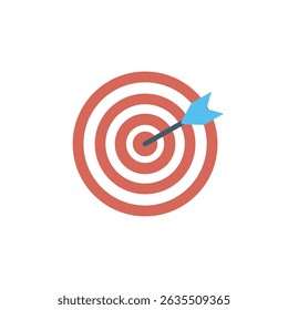 Ícone plano de um alvo alvo alvo com uma seta batendo no centro, simbolizando precisão, sucesso ou realização do objetivo. Ideal para projetos de negócios, marketing ou planejamento estratégico.