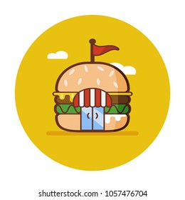 flat icon of the burger shop. logo design hamburger. vector fast food illustration