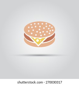 flat icon burger from which sticks out a piece of cheese isolate vector object