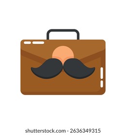 Ícone plano de uma pasta de negócios decorada com um bigode, simbolizando um pai que trabalha.