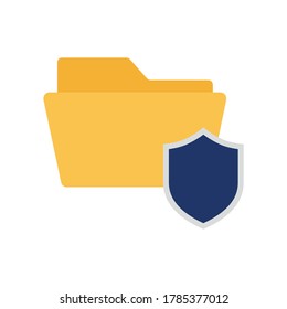 Carpeta de negocios de iconos planos con el blindaje aislado en fondo blanco. Protección de datos. Ilustración vectorial.