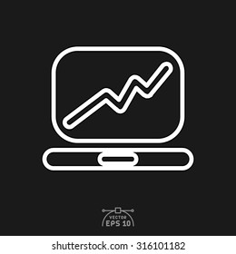 Flat icon of business graph in laptop.