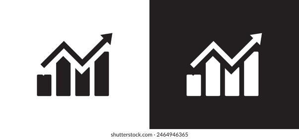 Flat icon of Business growth, business rise line icon, Business chart. Financial rise up. Increase profit. Economic graphic growth arrow rising. Chart icon in black and white background.