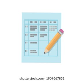Icono plano con plan de negocio e ilustración del vector de lápiz