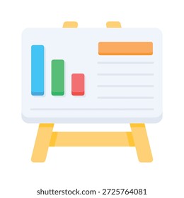 Flaches Icon einer Business-Präsentationstafel mit Balkendiagrammen