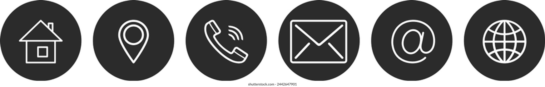 Flat icon of business or self meeting schedule as build, location pin, phone, envelope, address and webpage symbols