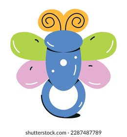Flat icon of butterfly rattle