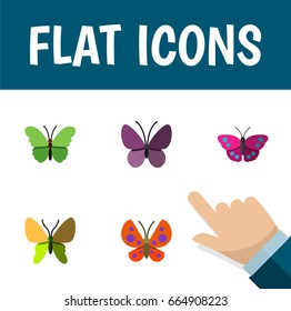 Flat Icon Butterfly Set Of Archippus, Milkweed, Moth And Other Vector Objects. Also Includes Milkweed, Archippus, Butterfly Elements.