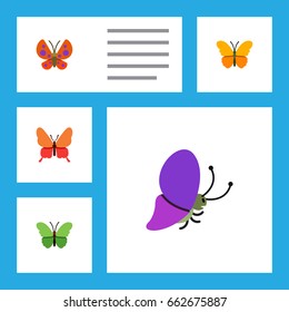 Flat Icon Butterfly Set Of Danaus Plexippus, Moth, Summer Insect And Other Vector Objects. Also Includes Moth, Butterfly, Monarch Elements.