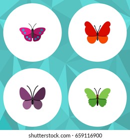 Flat Icon Butterfly Set Of Monarch, Archippus, Violet Wing And Other Vector Objects. Also Includes Monarch, Archippus, Insect Elements.