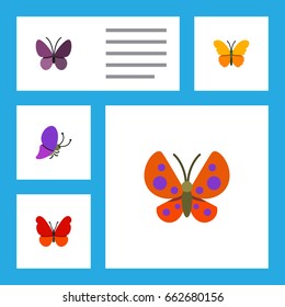 Flat Icon Butterfly Set Of Monarch, Violet Wing, Summer Insect And Other Vector Objects. Also Includes Insect, Summer, Butterfly Elements.