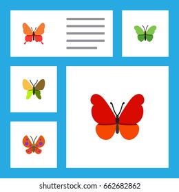 Flat Icon Butterfly Set Of Moth, Monarch, Danaus Plexippus And Other Vector Objects. Also Includes Butterfly, Monarch, Moth Elements.
