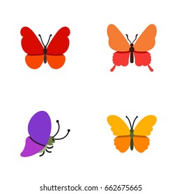Flat Icon Butterfly Set Of Butterfly, Summer Insect, Monarch And Other Vector Objects. Also Includes Moth, Milkweed, Monarch Elements.