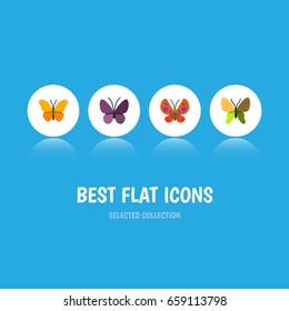 Flat Icon Butterfly Set Of Butterfly, Violet Wing, Beauty Fly And Other Vector Objects. Also Includes Monarch, Summer, Moth Elements.