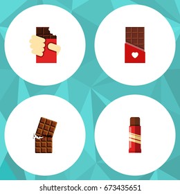 Flat Icon Cacao Set Of Chocolate, Shaped Box, Wrapper And Other Vector Objects. Also Includes Shaped, Confection, Dessert Elements.