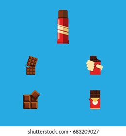 Flat Icon Cacao Set Of Chocolate Bar, Cocoa, Sweet And Other Vector Objects. Also Includes Confection, Delicious, Shaped Elements.