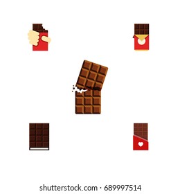 Flat Icon Cacao Set Of Chocolate, Wrapper, Shaped Box And Other Vector Objects. Also Includes Wrapper, Box, Dessert Elements.