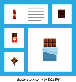 Flat Icon Cacao Set Of Chocolate Bar, Sweet, Delicious And Other Vector Objects. Also Includes Delicious, Box, Confection Elements.
