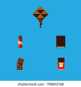 Flat Icon Cacao Set Of Chocolate Bar, Wrapper, Delicious And Other Vector Objects. Also Includes Delicious, Box, Chocolate Elements.