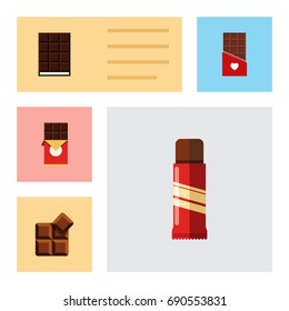Flat Icon Cacao Set Of Cocoa, Sweet, Chocolate Bar And Other Vector Objects. Also Includes Delicious, Box, Shaped Elements.