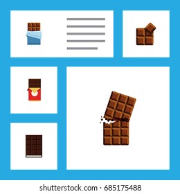 Flat Icon Cacao Set Of Dessert, Bitter, Chocolate Bar And Other Vector Objects. Also Includes Dessert, Shaped, Wrapper Elements.
