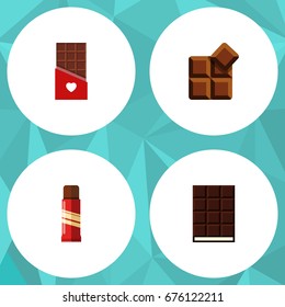 Flat Icon Cacao Set Of Sweet, Cocoa, Chocolate And Other Vector Objects. Also Includes Confection, Shaped, Cocoa Elements.