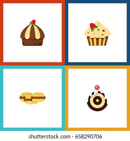 Flat Icon Cake Set Of Biscuit, Confectionery, Cupcake And Other Vector Objects. Also Includes Sweetmeat, Shortcake, Cookie Elements.