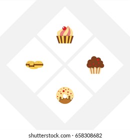 Flat Icon Cake Set Of Biscuit, Muffin, Sweetmeat And Other Vector Objects. Also Includes Muffin, Dessert, Sweetmeat Elements.