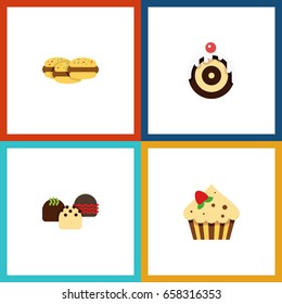Flat Icon Cake Set Of Confectionery, Biscuit, Pastry And Other Vector Objects. Also Includes Patisserie, Sweetmeat, Cookie Elements.