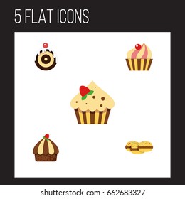 Flat Icon Cake Set Of Confectionery, Sweetmeat, Biscuit And Other Vector Objects. Also Includes Biscuit, Cake, Shortcake Elements.