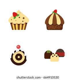 Flat Icon Cake Set Of Cake, Confectionery, Cupcake And Other Vector Objects. Also Includes Delicious Elements.