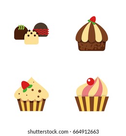 Flat Icon Cake Set Of Cake, Confectionery, Cupcake And Other Vector Objects.