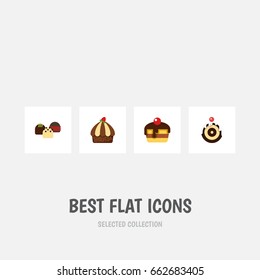 Flat Icon Cake Set Of Dessert, Cake, Cupcake And Other Vector Objects. Also Includes Cupcake, Muffin, Pastry Elements.